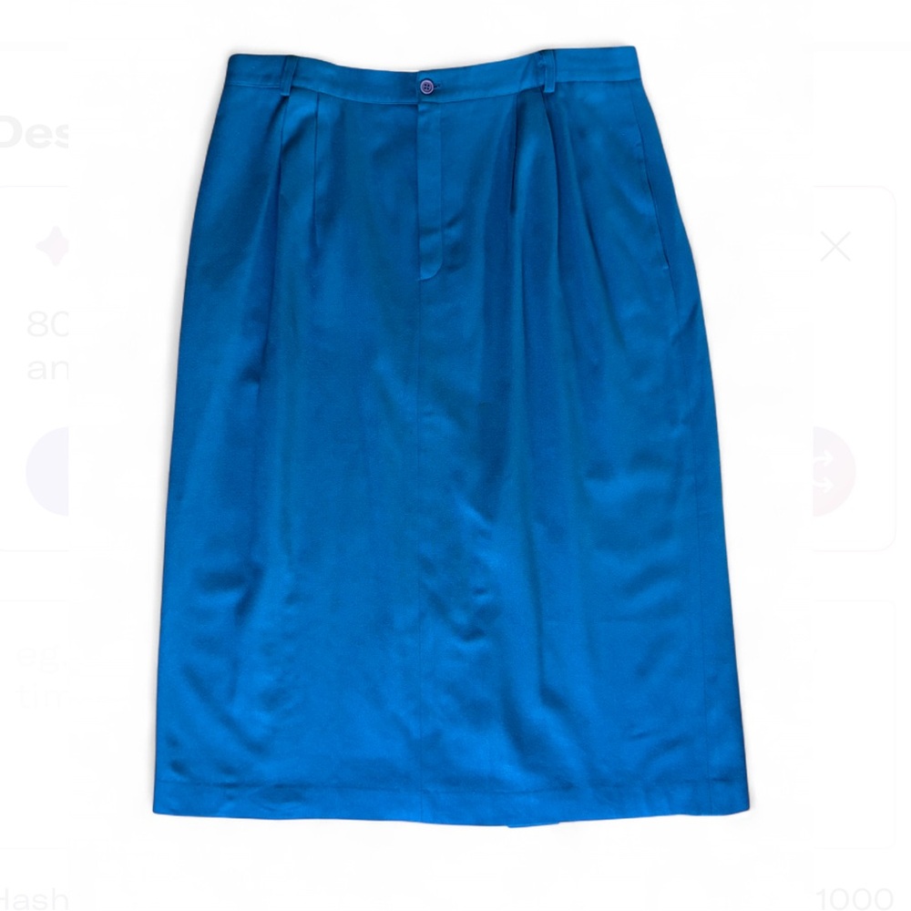 Vintage LL Bean Wool Skirt Womens 20 Teal Blue USA Lined Pleated Midi Classic